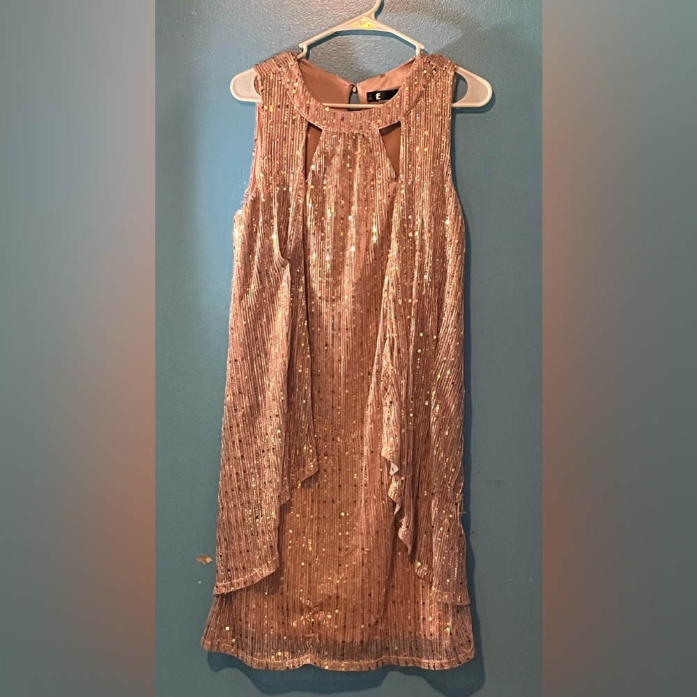 Leslie Fay rose gold sequin dress